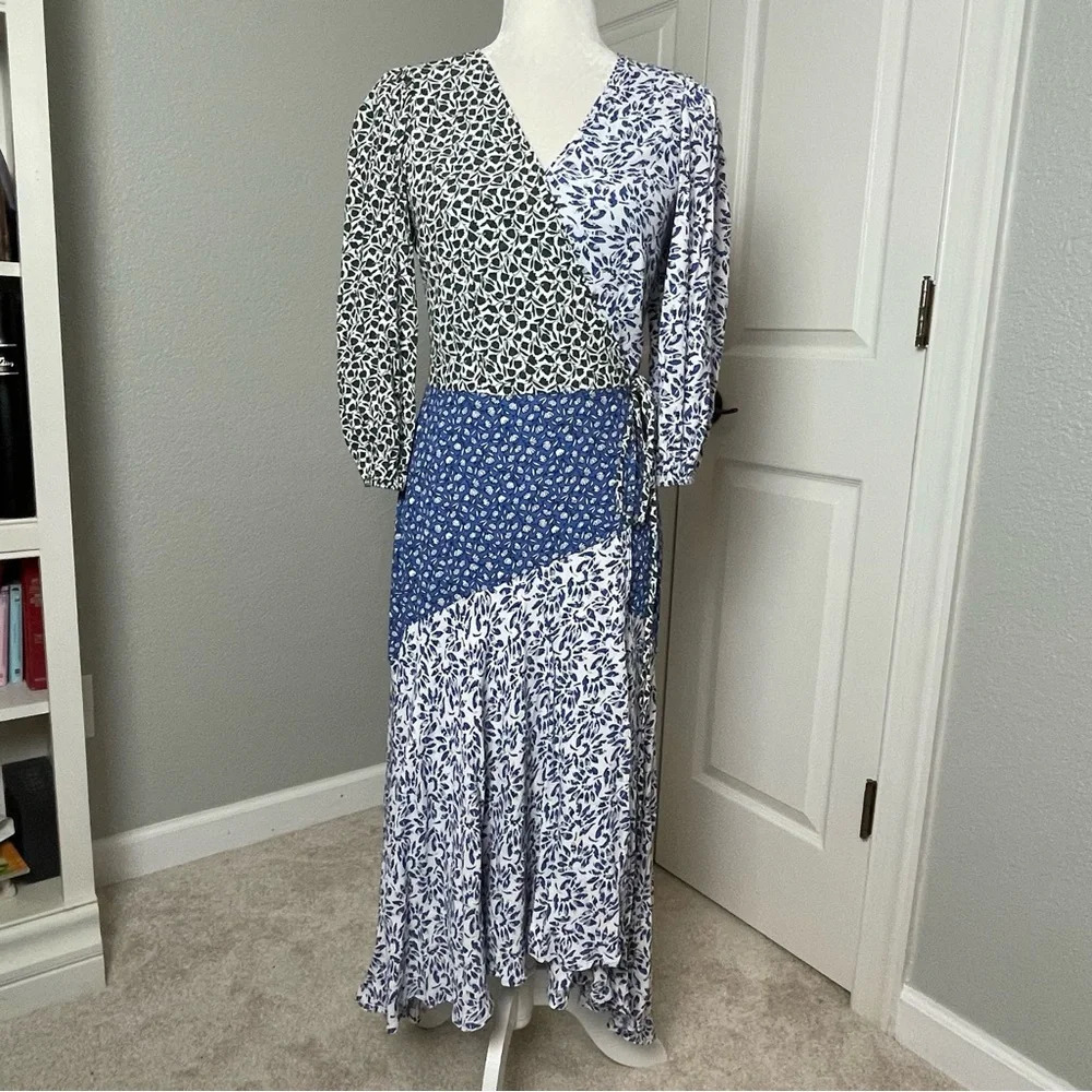 Ann Taylor Floral Wrap Flare Midi Dress Mixed Floral Print Sz 2 - Picture 3 of 13